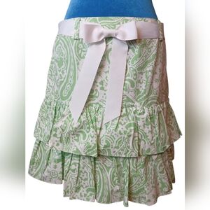 INC Paisley Ruffle Green White Patterned Skirt with Bow Belt Size 8